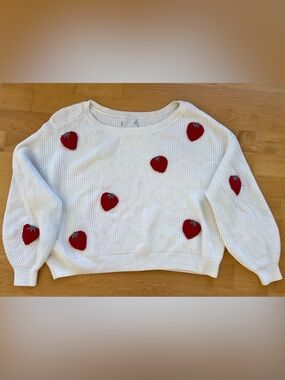 White Strawberry Embroidered Women's Sweater
